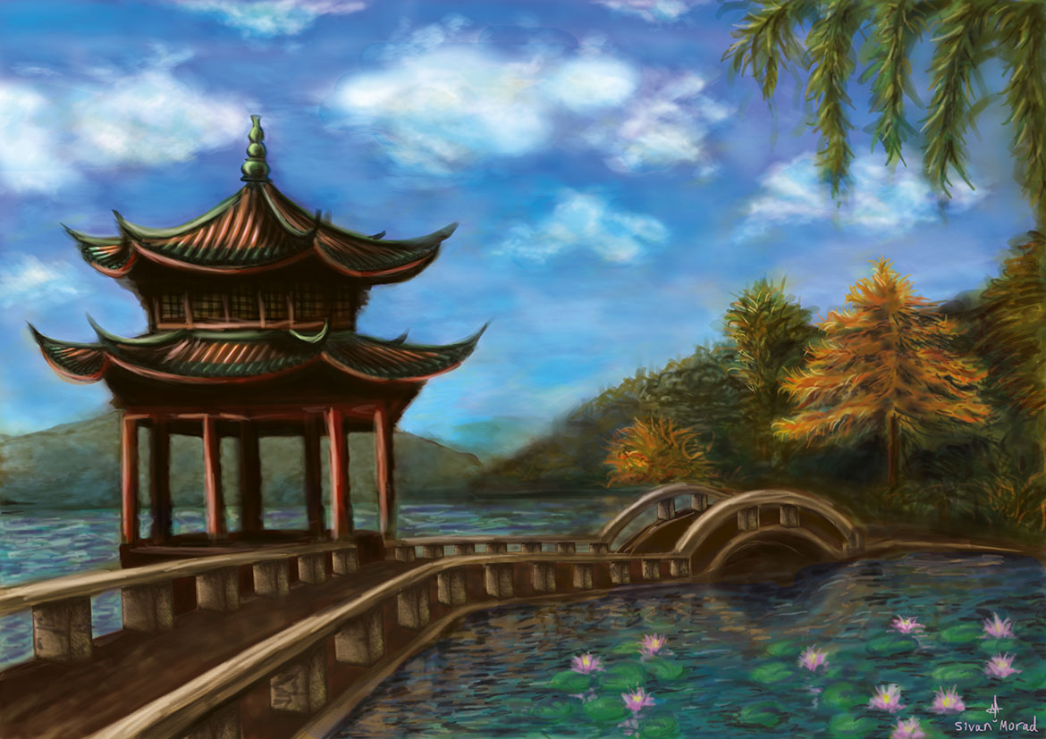 Inspired by West Lake in Hangzhou, Digital painting