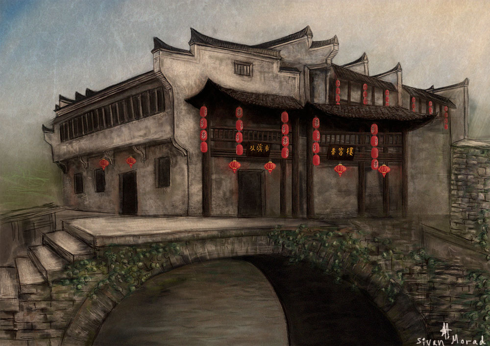Ancient architecture in Wuyuan, Digital painting